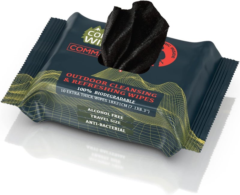 COMBAT WIPES Black Unscented Camouflage Wet Wipes - COMMANDO - Thick, Biodegradable, Heavy Duty Cleansing Cloths for Camping, Military, Hunting & Backpacking w/Aloe & Vitamin E (1 Pack, 25 wipes). - Image 1